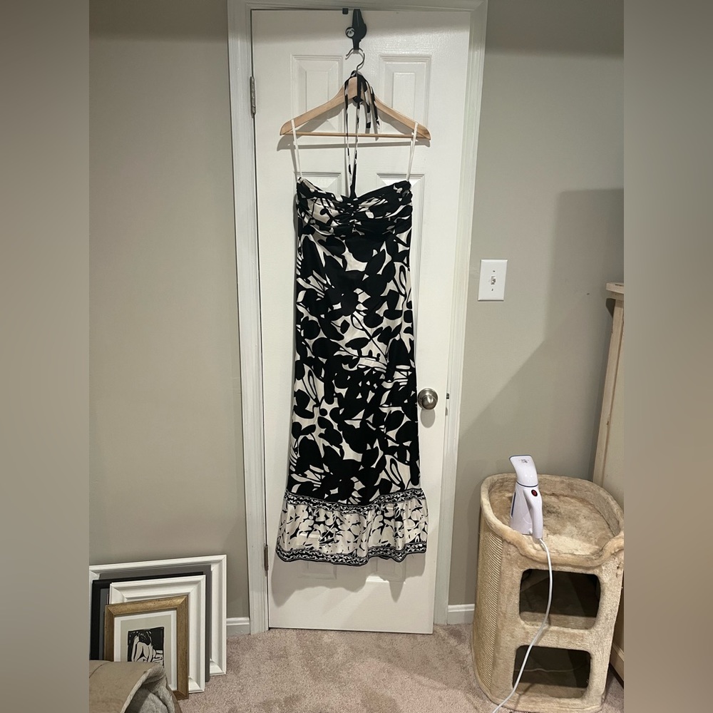White House black Market silk shell halter dress